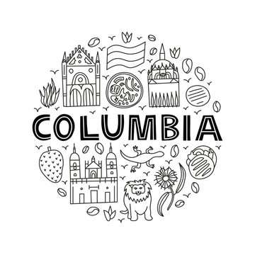 Columbia national landmarks and attractions in circle.