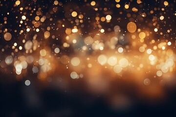 Festive abstract christmas texture, golden bokeh particles and highlights on dark background.