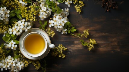 Obraz na płótnie Canvas Herbal tea with fresh herbal flowers