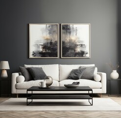 Interer home, apartment, wall painting template, poster, modern living room with sofa
