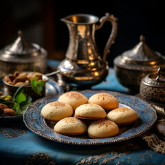 Turkish or Arab coffee and cookies , traditional maamoul cookies 