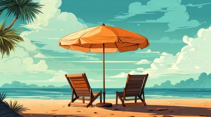  two chairs on the beach under umbrella, © olegganko