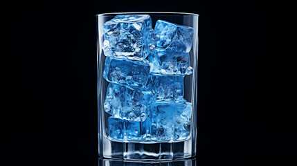 A Glass of Ice Cubes Against a Dark Background