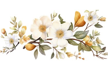 Fototapeta na wymiar watercolor illustration of white flowers on a tree branch,