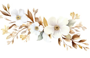 watercolor illustration of white flowers on a tree branch,