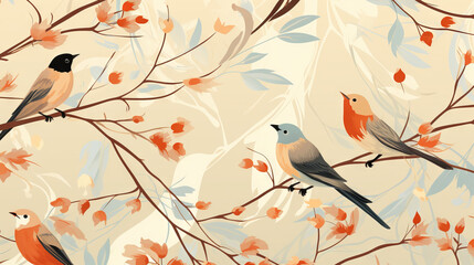 Creamy Birds Seamless Pattern - Digital Illustration With High Quality Pixels Can Be Used For Print On Demand 