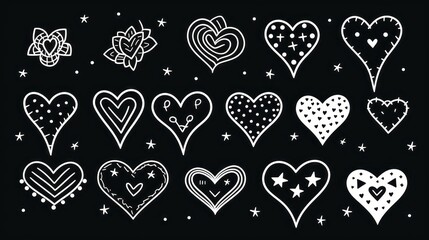 doodle star and heart sketch set - whimsical pen line elements with emphasis, sparkle, and patterns for creative designs and decorations - simple and playful illustration