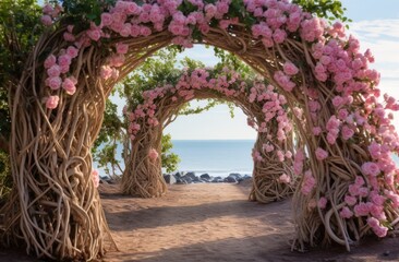 Fototapeta na wymiar wedding party walkway by the sea,
