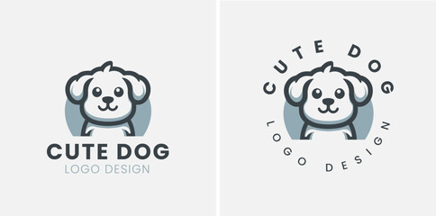 Cute dog logo vector, dog pet logo design vector template, vector illustration of a cute puppy. - obrazy, fototapety, plakaty