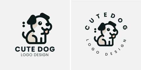 Cute dog logo vector, dog pet logo design vector template, vector illustration of a cute puppy. - obrazy, fototapety, plakaty