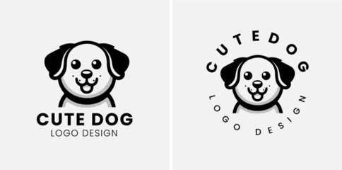 Tuinposter Cute dog logo vector, dog pet logo design vector template, vector illustration of a cute puppy. © iamfrk7