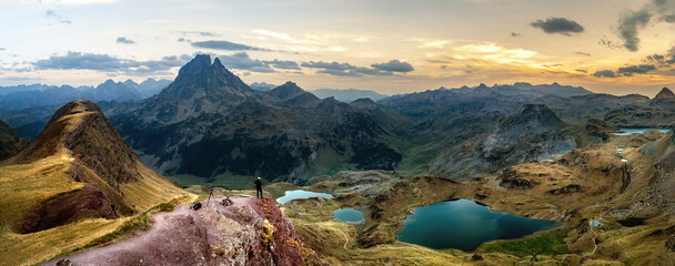 lakes French Pyrenees, in the valley Pic du Midi d'Ossau - obrazy, fototapety, plakaty