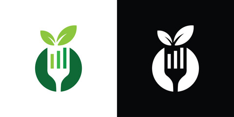 Health Food Logo Design. Fork Leaf and Chart For Improved Diet Process with Minimalist Style. Icon Symbol Vector Template.
