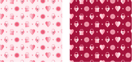 Valentine day background, seamless pattern with hearts in pink and red color