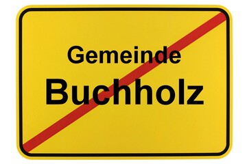 Illustration eines Ortsschildes der Gemeinde Buchholz in Mecklenburg-Vorpommern