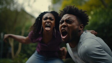 Struggling African American Pair, Temperamental Black Youth Argue with Significant Other - obrazy, fototapety, plakaty