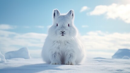 Spring-Thawed Arctic Hare Sitting in Snow, Shedding Winter Fur