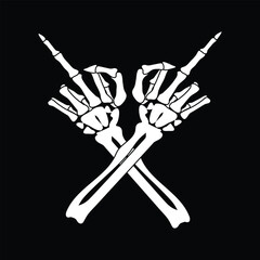  Skeleton  Two Hands Middle Finger.White hands bones.Black Background