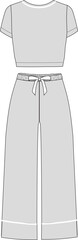 Woman sport suit, crop top and wide pants. drawing. home wear sleepwear set women.