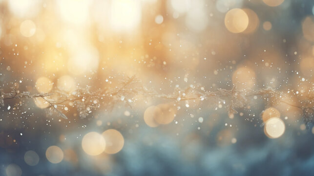 Bokeh sparkling shiny background, Christmas and New Year festive lights decorations. Generative AI