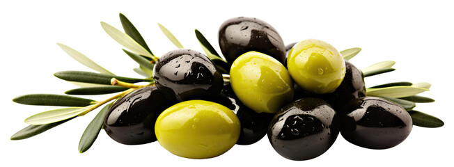 Obraz premium Delicious olives with leaves, cut out