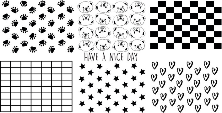 Funny bear seamless patterns collection. Cute animal character, Cute set of childish seamless patterns. pattern set 6 print wallpaper