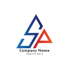 SP letter triangle shape logo design icon