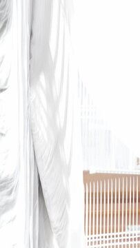 Moving transparent curtains at the window