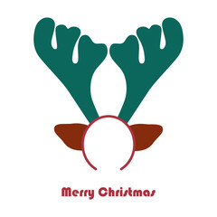 Merry Christmas greeting card with horned reindeer headband on white background vector illustration