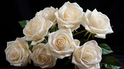Obraz premium Elegant Arrangement of Monochromatic White Roses in Full Bloom: An Exquisite Bouquet Showcase
