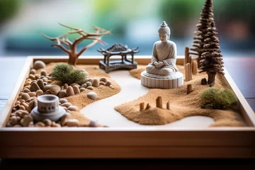 Fotobehang Zen garden with stones, plants, sand. Spa therapie and meditation concept © netrun78