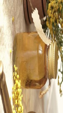 Mimosa extract shampoo in a wooden barrel