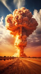 explosion of a nuclear bomb in the desert, vertical