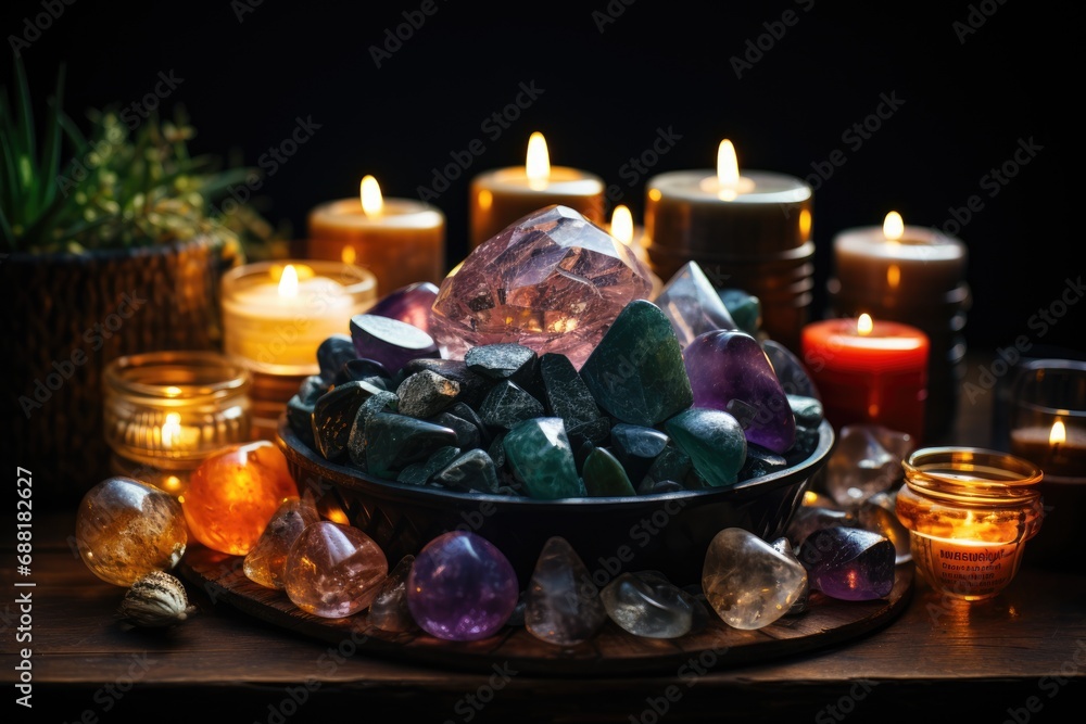 Wall mural crystals altar idea. creating sacred meditaion space with good vibes for home