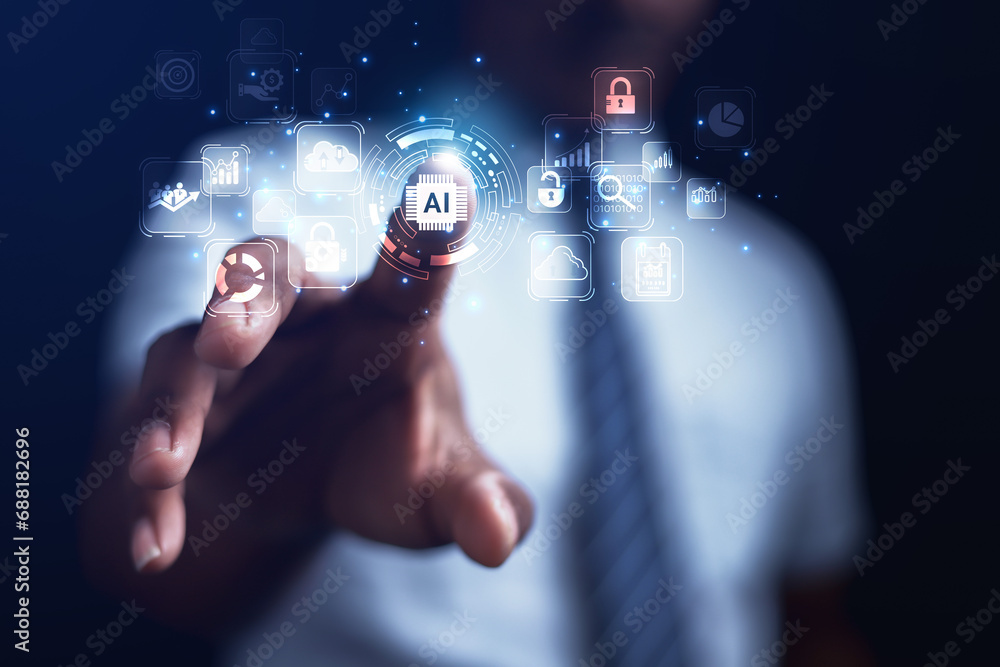 Poster ai technology concept, artificial intelligence business people who use smart technology by entering 