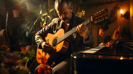 Obraz premium Playing Classical Guitar with Passion