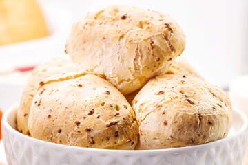 typical food from Minas Gerais, Brazilian cheese bread, served hot with coffee, typical Brazilian snack