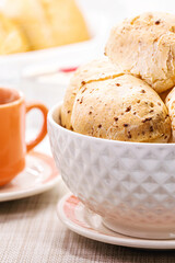 typical food from Minas Gerais, Brazilian cheese bread, served hot with coffee, typical Brazilian snack