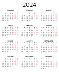 2024 italian calendar. Printable, editable vector illustration for Italy. 12 months year calendario.