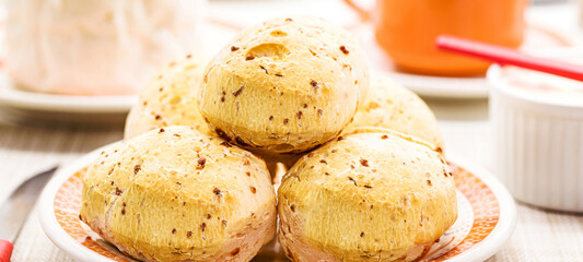 cheese bread, typical Brazilian bread from the state of Minas Gerais, made at home and served hot with coffee