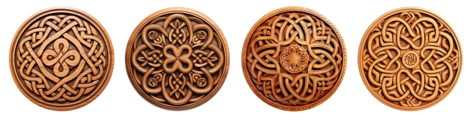 Foto op Plexiglas Set of Round handmade Celtic wooden mandala. Ornament Wood carving with beautiful woodworking. Generative AI © MDNANNU