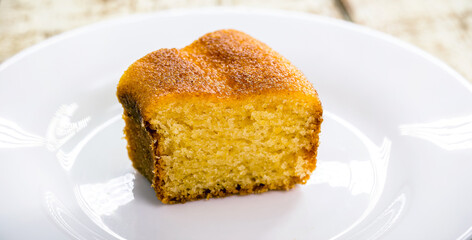 small slice of cornmeal cake, typical Brazilian rural cake made with corn flour