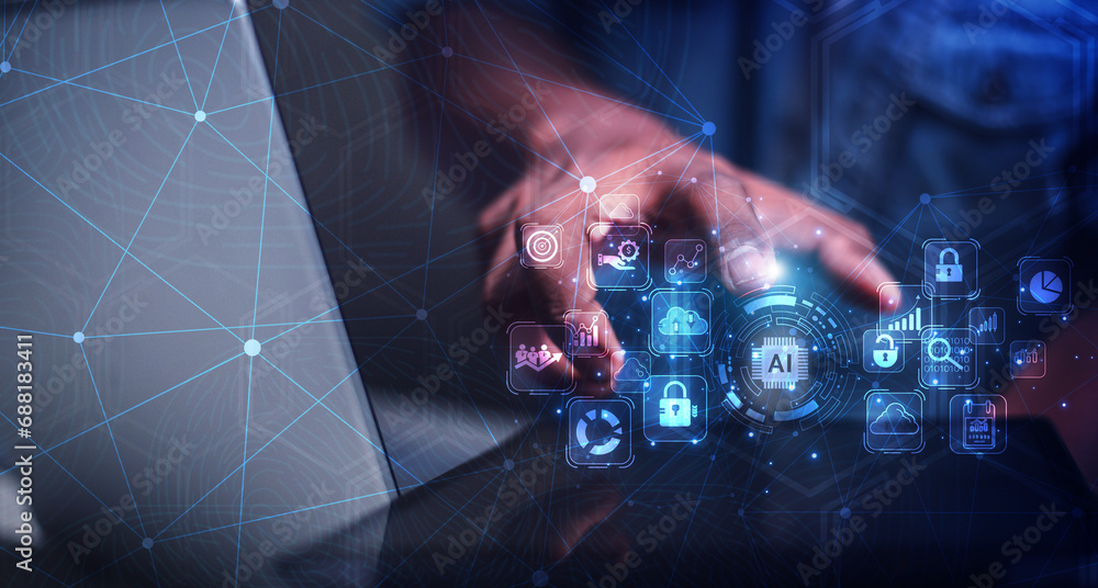 Poster ai technology concept, artificial intelligence business people who use smart technology by entering 