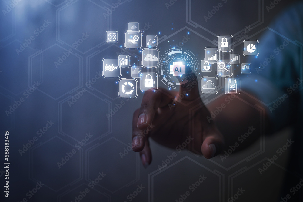 Poster ai technology concept, artificial intelligence business people who use smart technology by entering 