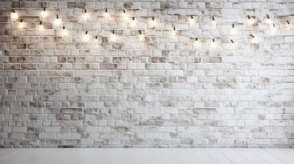 Transform your designs with a white brick wall Christmas background adorned with glittering lights. Create a festive ambiance, perfect for holiday-themed projects that capture the magic of the season.