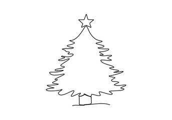 Christmas tree one line drawing vector illustration.