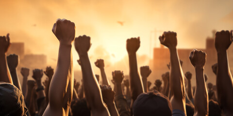 protesting people raise their fist up. ai generative
