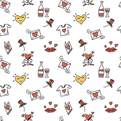 Romantic doodle pattern for Valentines Day. Vector illustration.