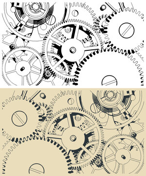 Clock mechanism close-up illustrations