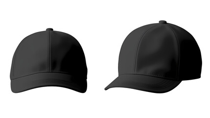Black front and side hat baseball cap set isolated on transparent background - obrazy, fototapety, plakaty